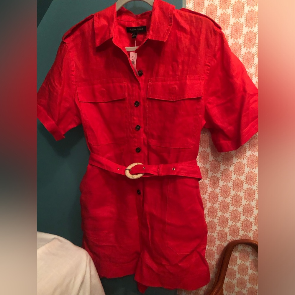Banana Republic Linen Red Short-Sleeve Romper